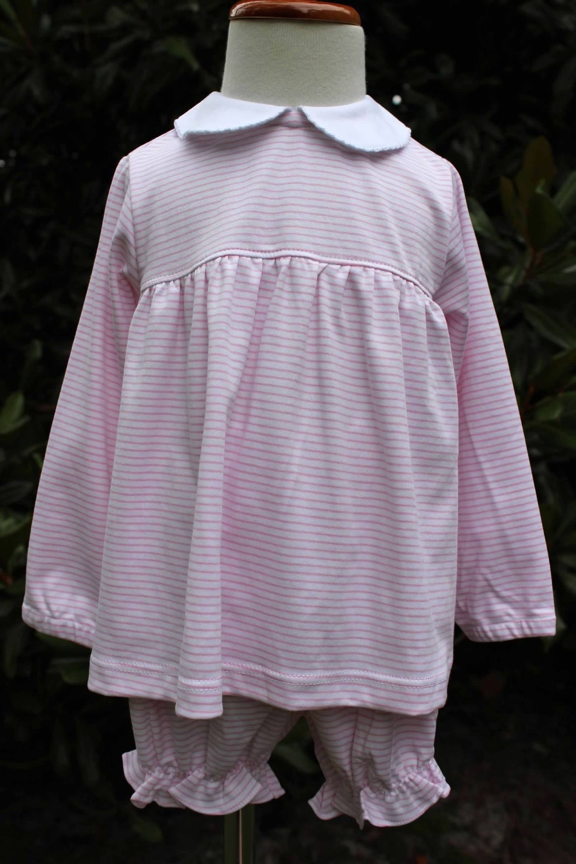 Pima Pink/White Stripe Girl Long Sleeve Top w/ Bloomer Shorts