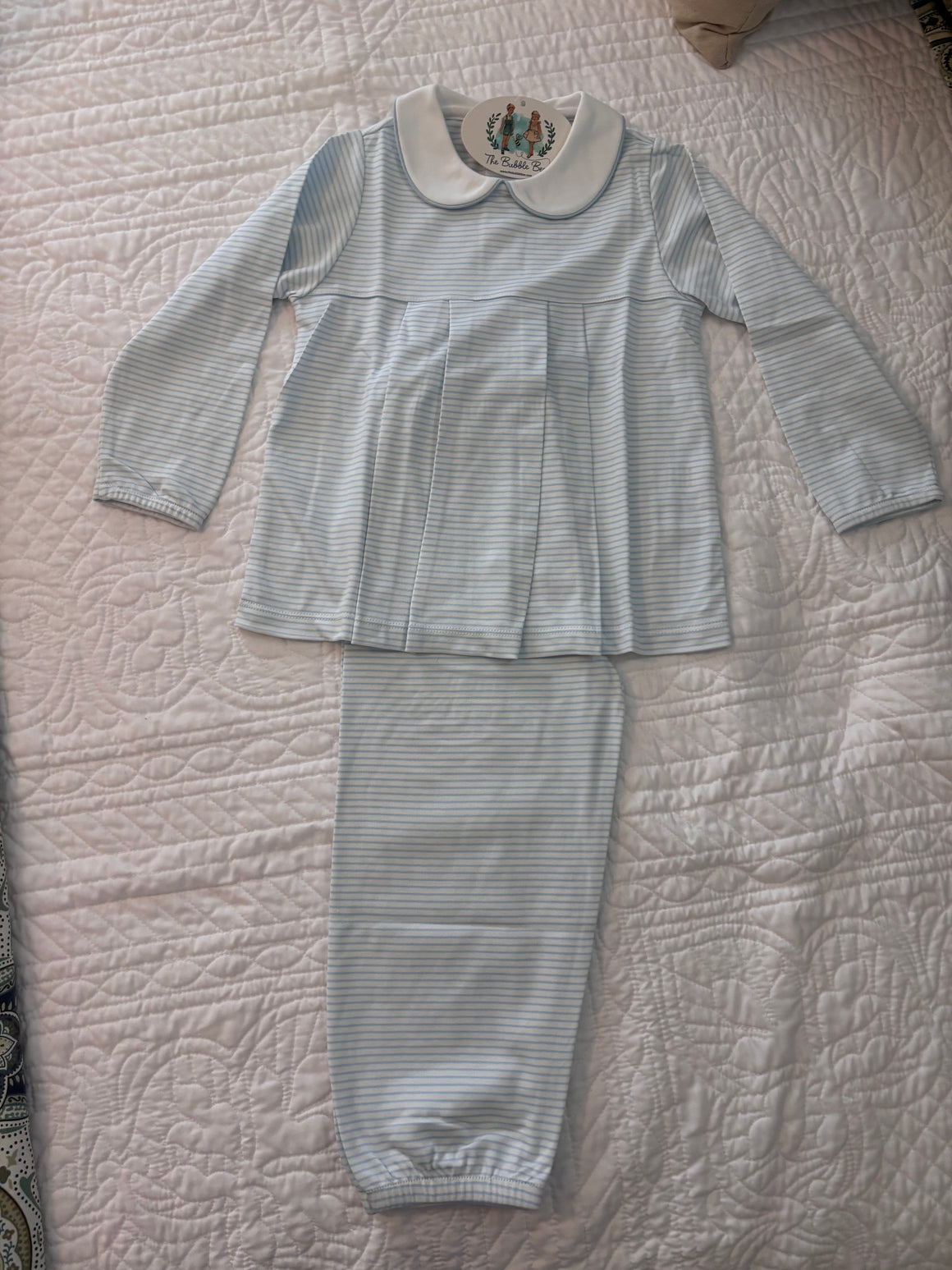 Pima Blue/White Stripe Boy Long Sleeve Top W/Pants