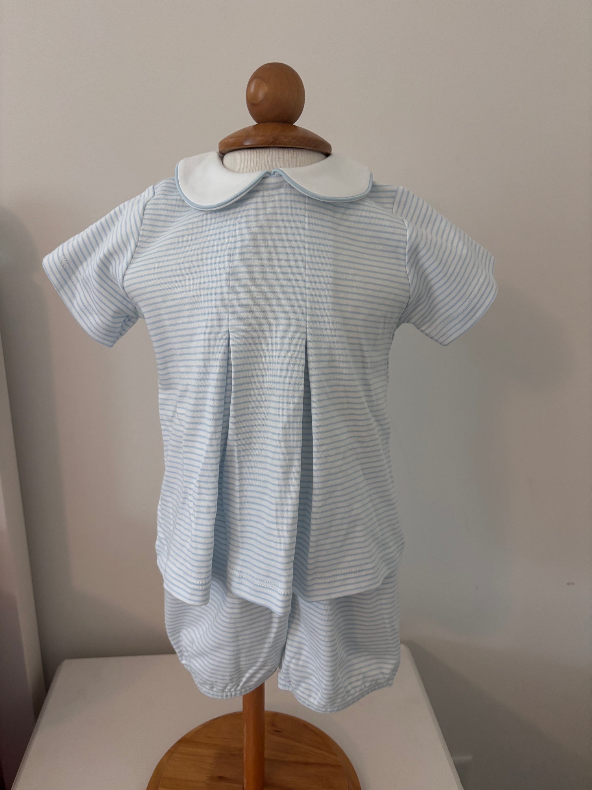 Pima Blue/White Stripe Boy Short Sleeve Top with Shorts