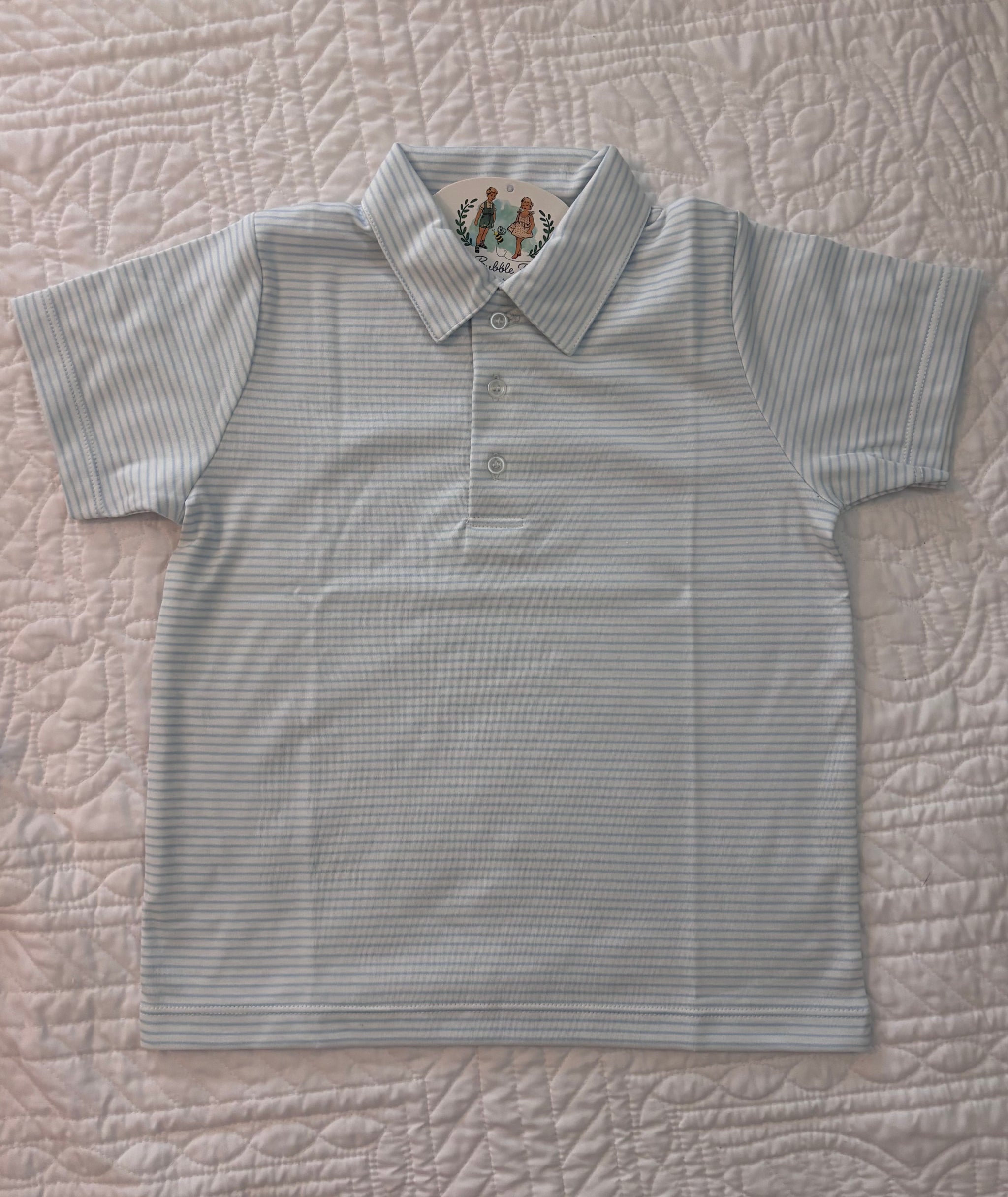 Pima Blue/White Stripe Boy Short Sleeve Polo