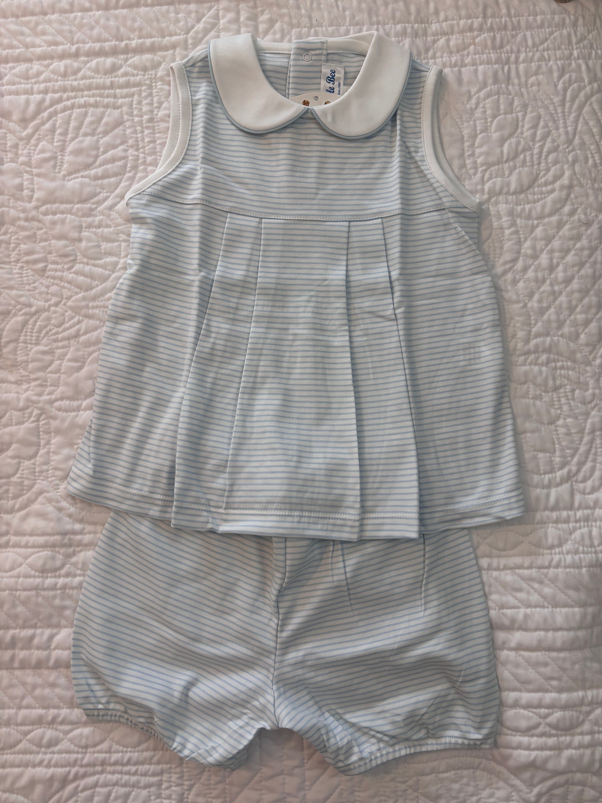 Pima Blue/White Stripe Boy Sleeveless Top with Shorts
